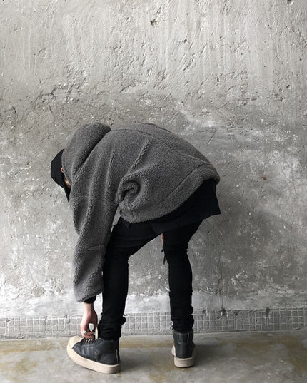 Cotton And Thickening Fleece Hoodie Imitation Lamb Wool Hooded Jacket