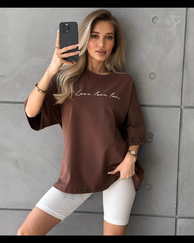 Commuter Sweet Letter Printed Cotton Short-sleeved T-shirt