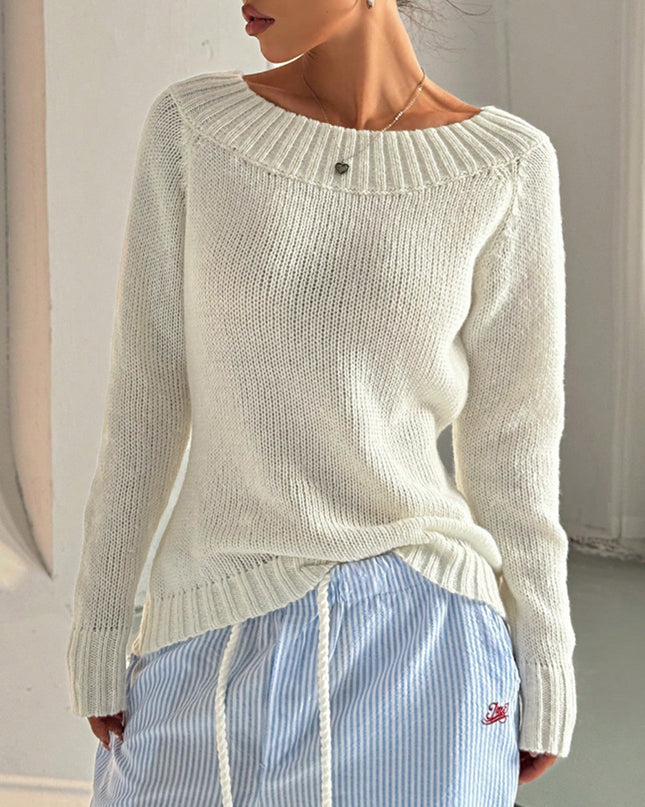 Head Sloping Exposed Shoulder Women's Autumnwinter Knit Casual