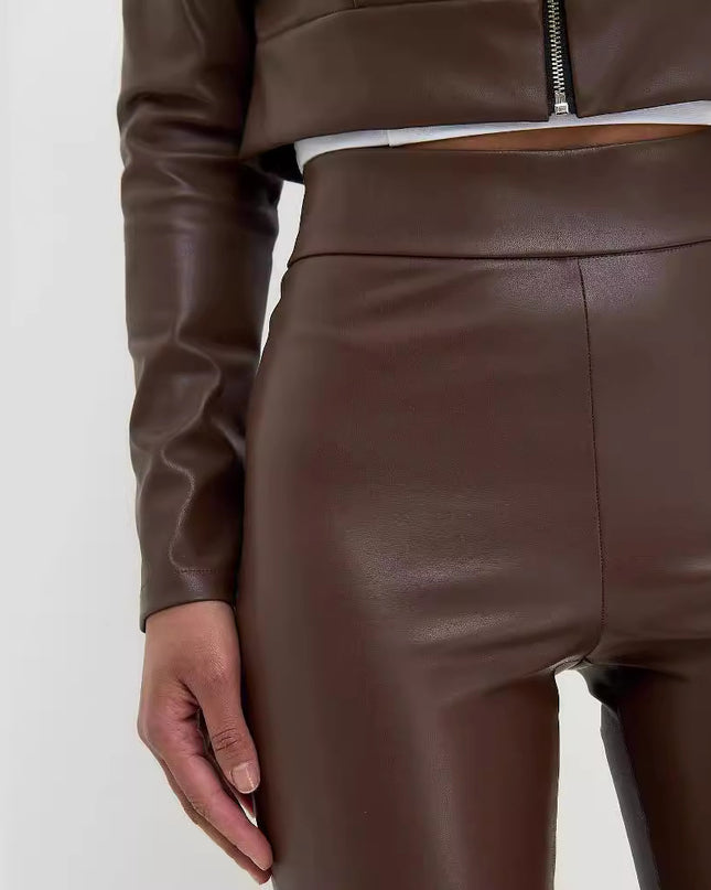 Black Glossy Flared Pants Women