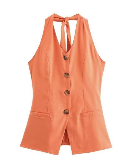 Classic Style Cotton And Linen Halterneck Vest Suit Women's Summer High-grade Trousers