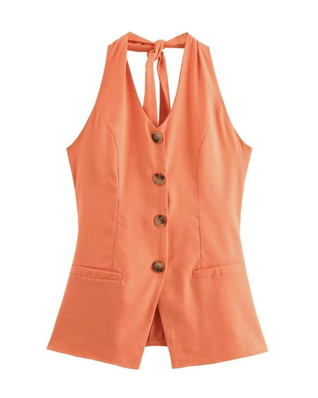 Classic Style Cotton And Linen Halterneck Vest Suit Women's Summer High-grade Trousers