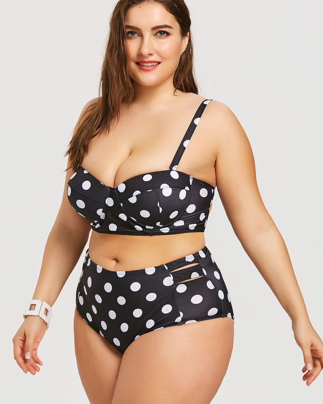 Retro Polka Dot High-rise Bikini Top Bottom Padded Swimsuit Plus Size Swimwear