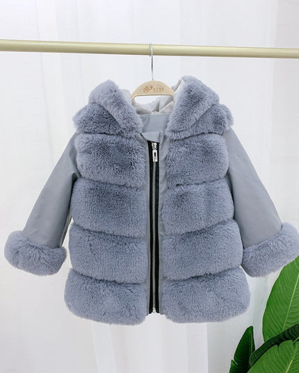 Children's Cotton Coat Rex Rabbit Hooded Faux Fur Coat