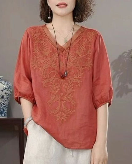 Summer Retro Style Loose Short Sleeve Shirt Ladies