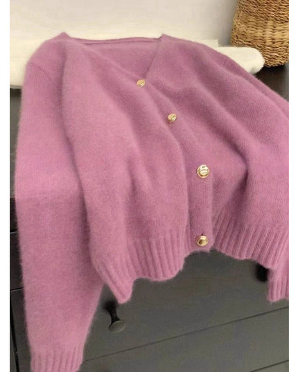 Women's Solid Color Gold Buckle Soft Glutinous Sweater Coat