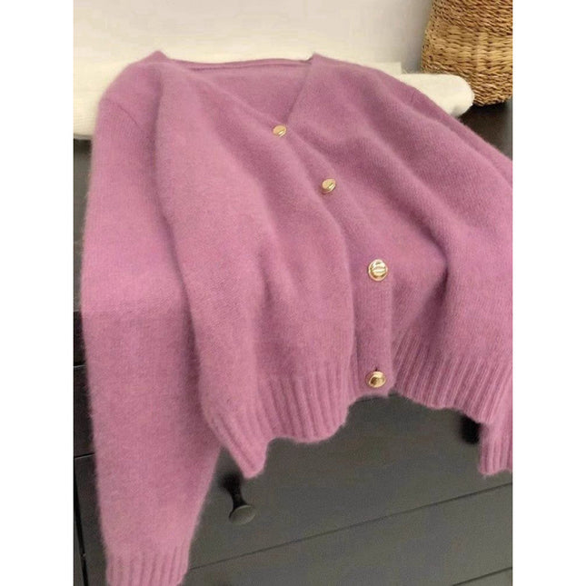 Women's Solid Color Gold Buckle Soft Glutinous Sweater Coat