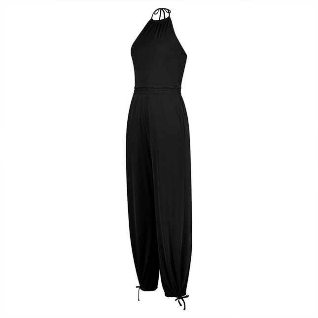 Women's Halter Beauty Back Fitness Jumpsuit