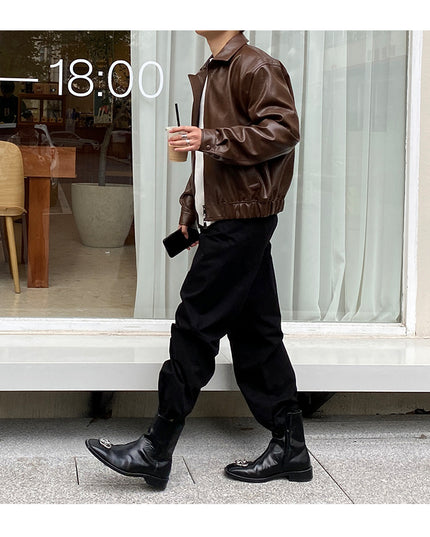 Retro Young Men's Loose Short Leather Jacket