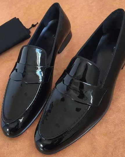 Business Casual Leather Shoes Men's Patent Leather Shiny Side Pedal Lazy