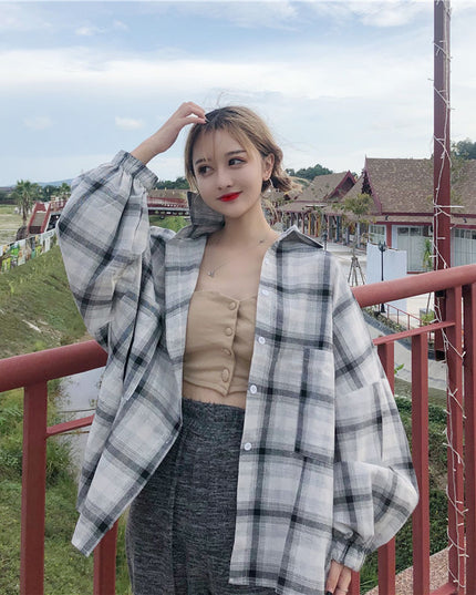 Women Blouses Shirts Plaid Oversize Thin Casual Sun-protect