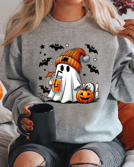 Women's Sweatshirt Halloween Ghost Pumpkin Bat Print Pullover