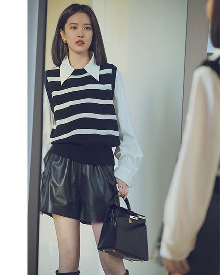 Fashion Loose Straight Leather Shorts Women