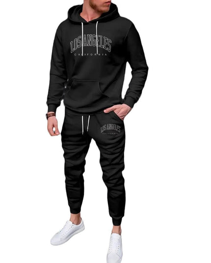 Autumn And Winter Fleece-lined Letter Print Same Color Sweatshirt And Sweatpants Suit Men