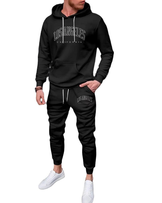 Autumn And Winter Fleece-lined Letter Print Same Color Sweatshirt And Sweatpants Suit Men