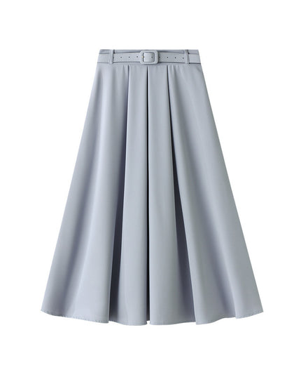 Retro High Waist A- Line Skirt Slimming Skirt Belt Attached