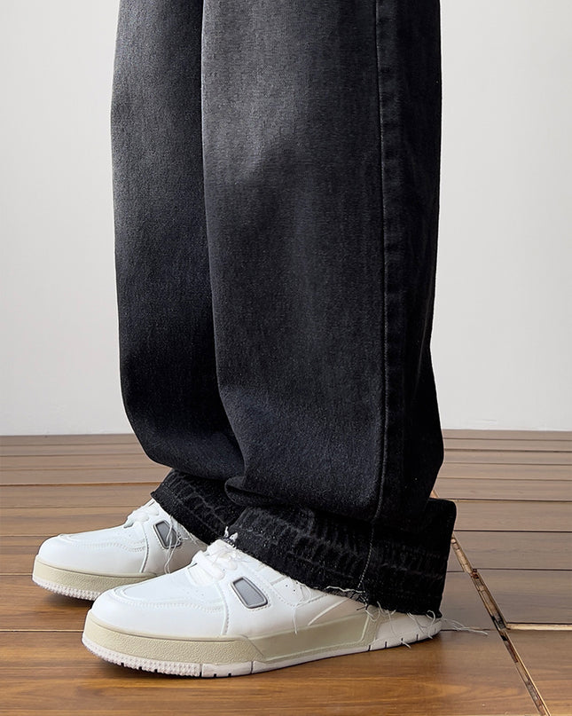 Loose Black Wide-leg Mop Trousers