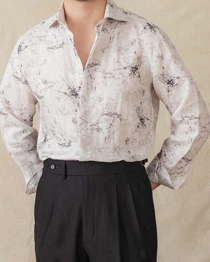 Thin Draping Breathable Long Sleeves Shirt Casual Retro Printed Shirt