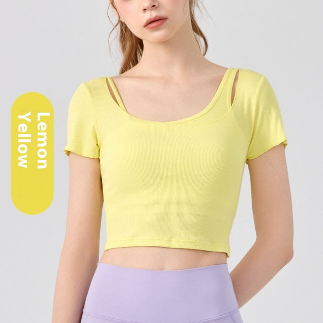 Women's Outerwear Short-sleeved Two-piece Workout Clothes With Chest Pad