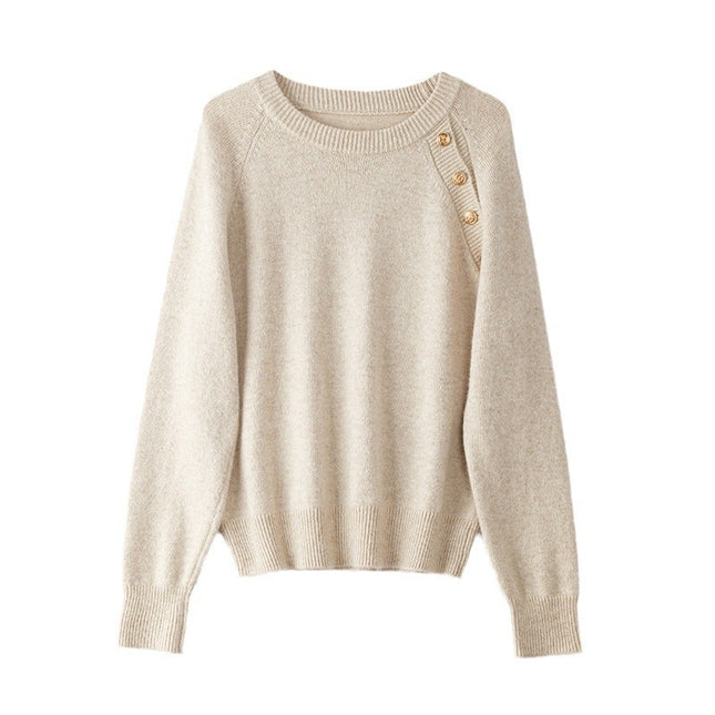 French Style Gold Buckle Design Sense Lazy And Loose Knitwear Sweater