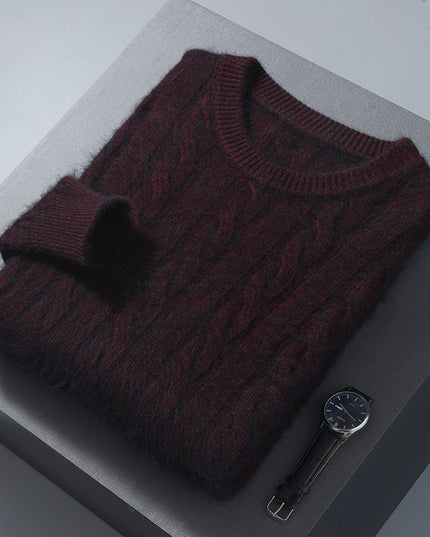 Men's Round Neck Pullover Thickened Mink Sweater Loose Casual Solid Color Knitted Base Cardigan