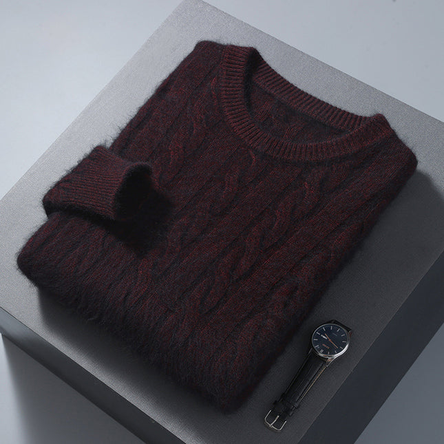 Men's Round Neck Pullover Thickened Mink Sweater Loose Casual Solid Color Knitted Base Cardigan