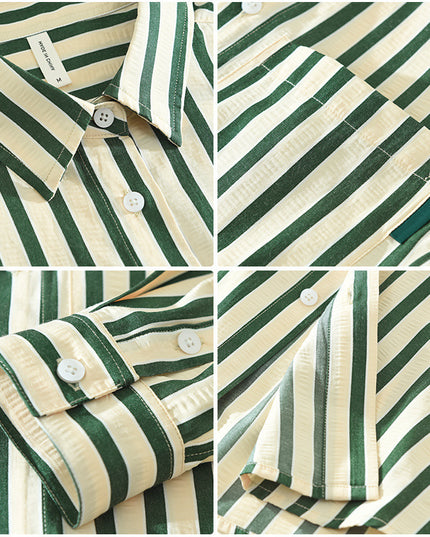 Vertical Striped Long-sleeved Shirt Loose
