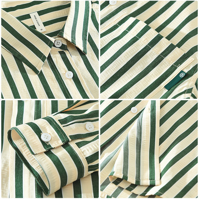 Vertical Striped Long-sleeved Shirt Loose