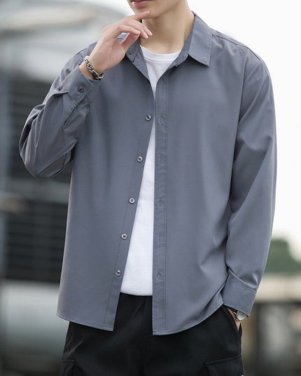 Men's Ice Silk Drape Long Sleeved Loose Casual Shirt