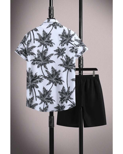 Men's Casual Ice Silk Micro-elastic Printed Short-sleeved Shirt Shorts Suit