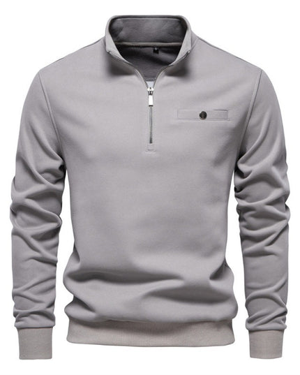 Half Zipper Sweater Casual Solid Color Pocket Decoration Basic Style