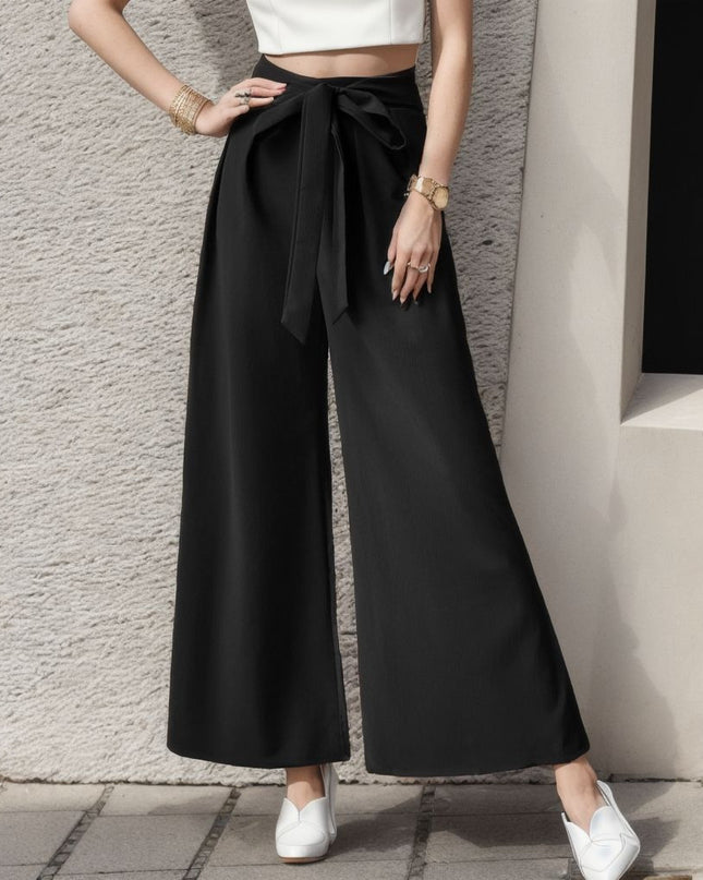 European And American Trousers Lace Up Commute Style High Waist