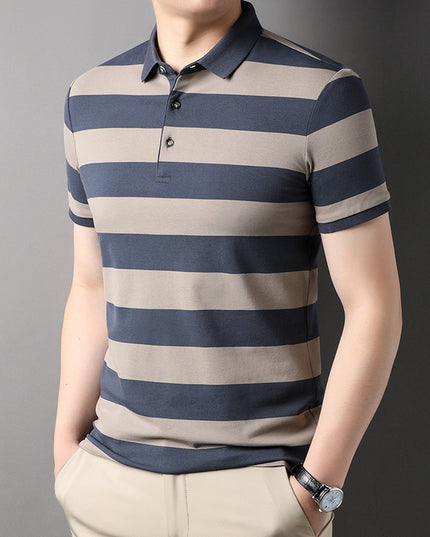 Men's Polo Shirt Short-sleeved Lapel T-shirt 2024 Striped Business Casual Lead Basic All-matching