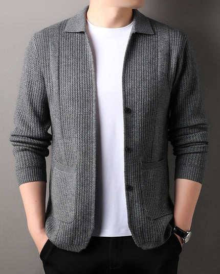 Pure Color Knitted Cardigan For Young Men Korean Style Sweater Lapel
