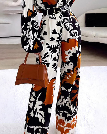 Women's Clothing Fashion Color Contrast Printed Casual Two-piece Suit