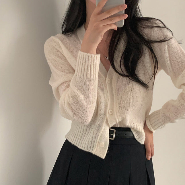 Simple All-match V-neck Single Breasted Sweater Coat