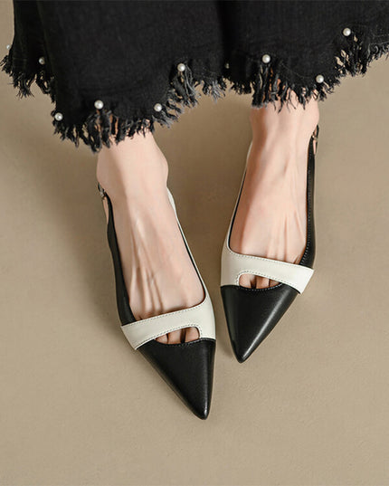 Closed Toe French Style Temperament Pumps Retro Color Matching Pointed Toe Flat Shoes Back Empty Summer Women's Fashion Sandals With Skirt