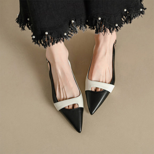 Closed Toe French Style Temperament Pumps Retro Color Matching Pointed Toe Flat Shoes Back Empty Summer Women's Fashion Sandals With Skirt