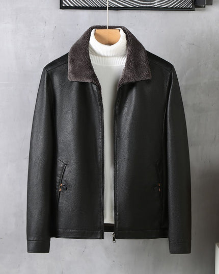 Men's Leather Lapel Fleece Padded Coat