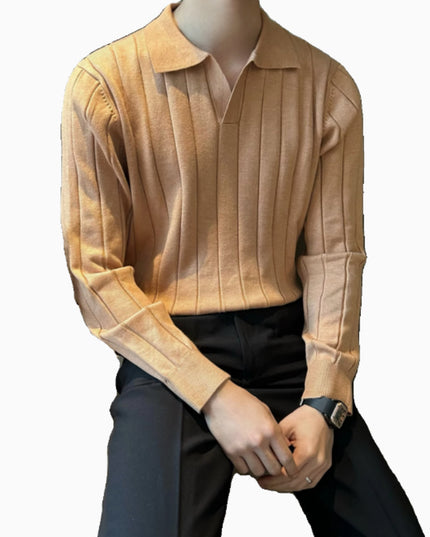 Loose Pit Striped V-neck Long Sleeve T-shirt