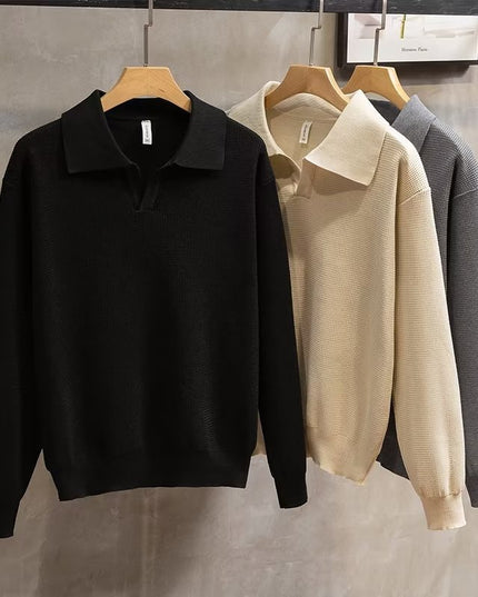 Fashion Personality Lapel Knitted Polo Shirt Men