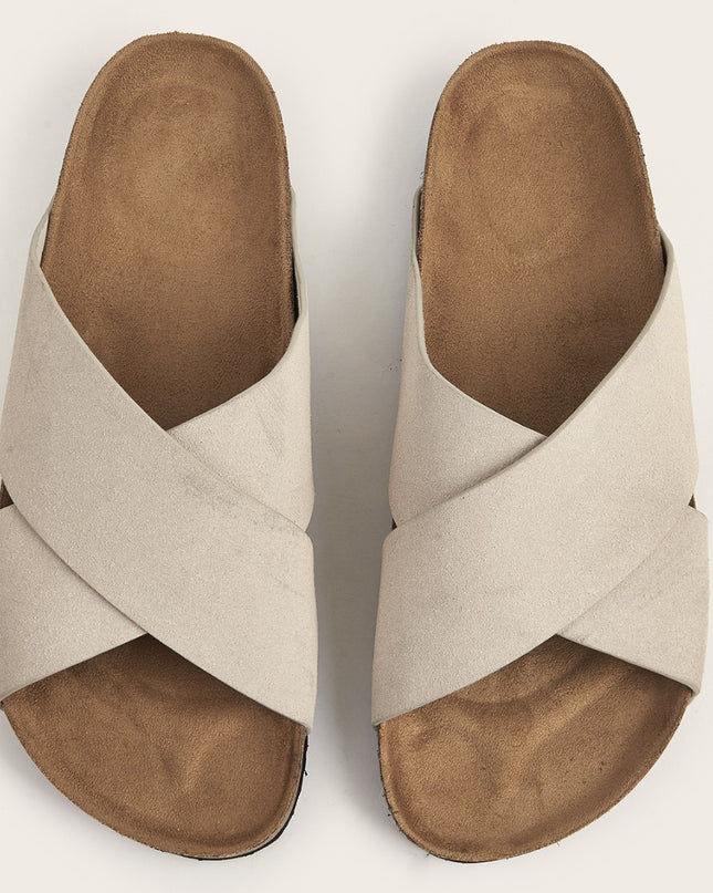 European And American Plus Size Khaki Round Toe Cross Roman Style Slip-on Flat Sandals