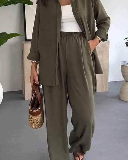 Fashion Solid Color Loose Top Casual Wide Leg Pants Two-piece Set