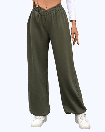 High Waist Pure Color Pocket Ankle-tied Trousers Casual Pants For Women
