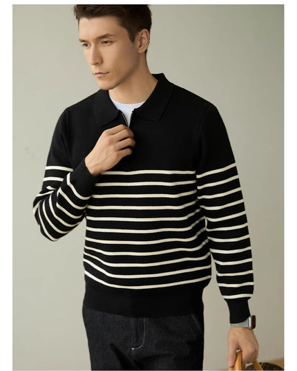 Men's Spring And Autumn New Half Zipper Striped Business Casual Sweater