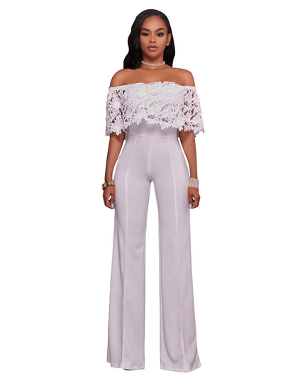 Sexy Tight One-neck Water-soluble Embroidered Jumpsuit