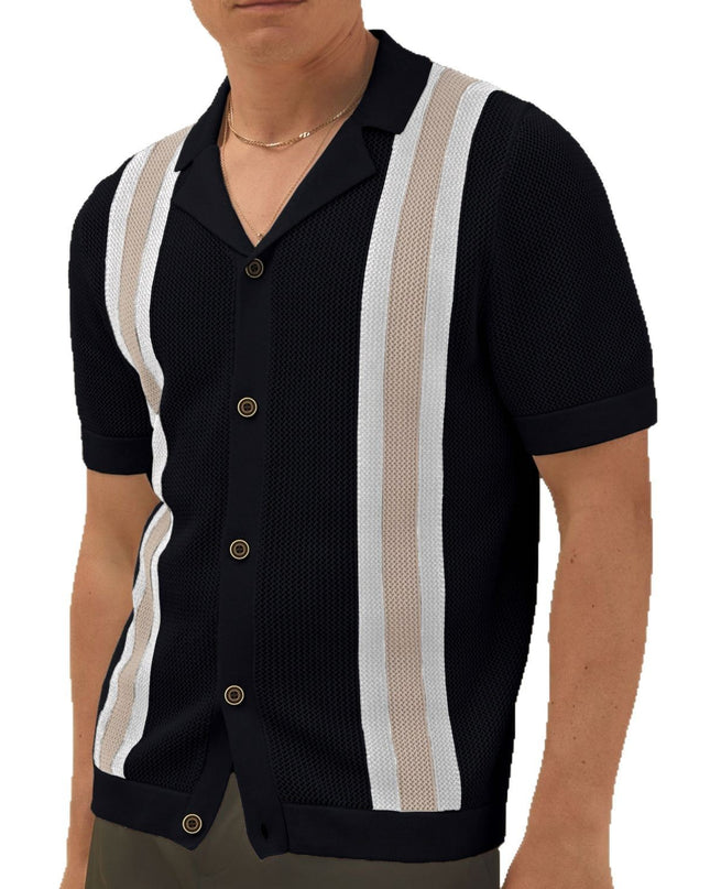 Men's Fashion Cuban Collar Short Sleeve Knitted Cardigan