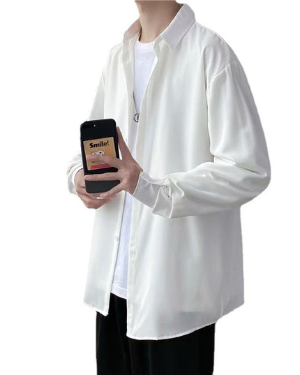 Men's Ice Silk Drape Long Sleeved Loose Casual Shirt