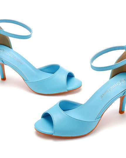7cm Peep-toe High-heeled Sandals Shallow Mouth Buckle Plus Size