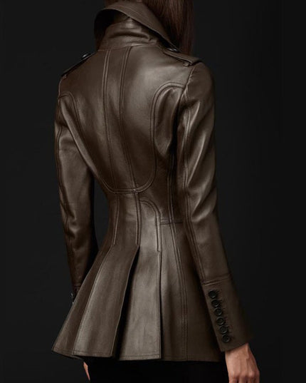 Mid-length Leather Wind Coat Women's Large Swing Coat